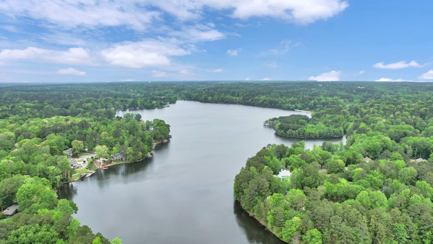 Aerial view of Peachtree City lake